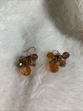 Golden Amber Crystal Cluster Dangle Earrings - Women Jewelry